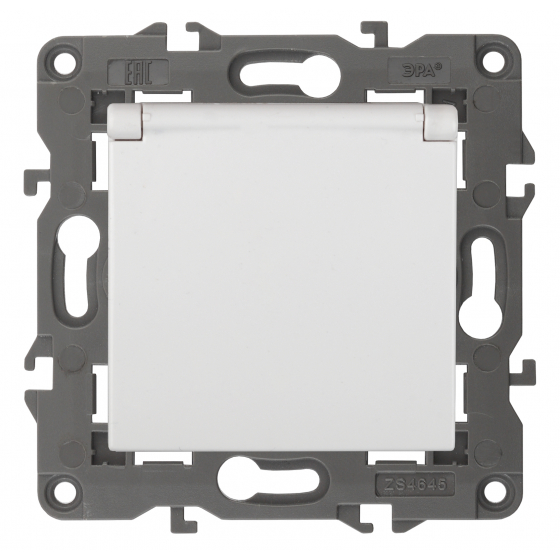 картинка Розетка 1-я 2P+E 16А-250В со шторками с крышкой авт. клем. белая Elegance ЭРА !!! от магазина Электротехника