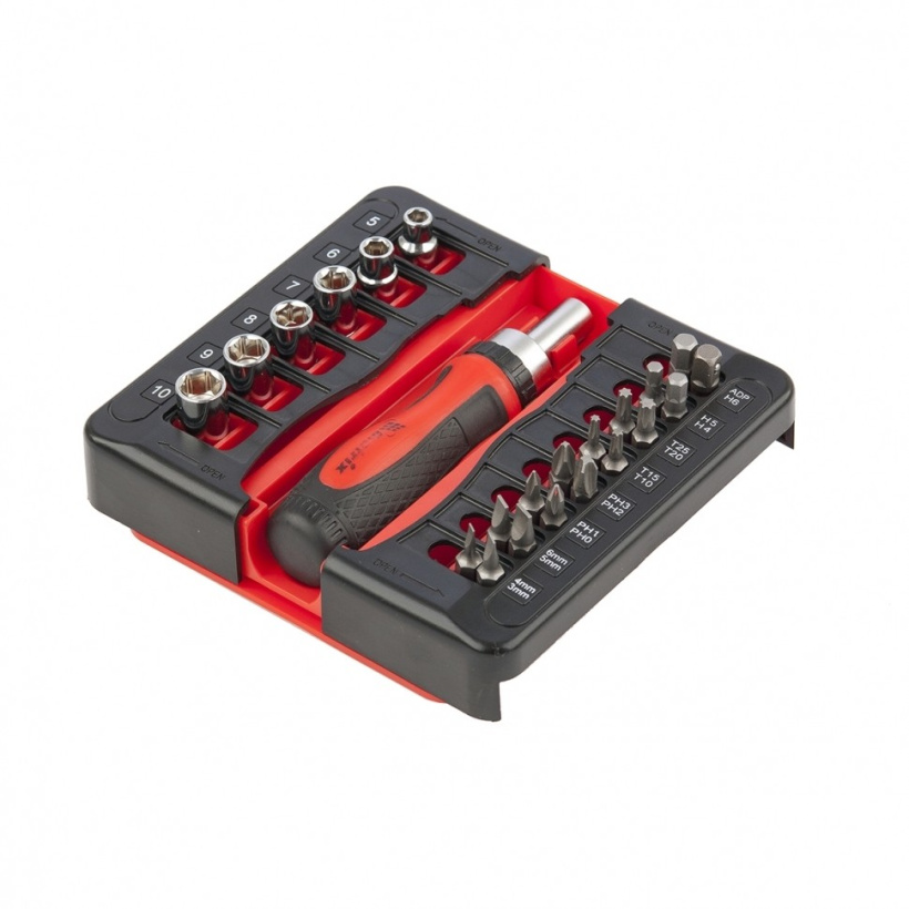 картинка Отвертка реверсивная с набором бит и торцевых головок, 23шт CrV/Matrix от магазина Электротехника