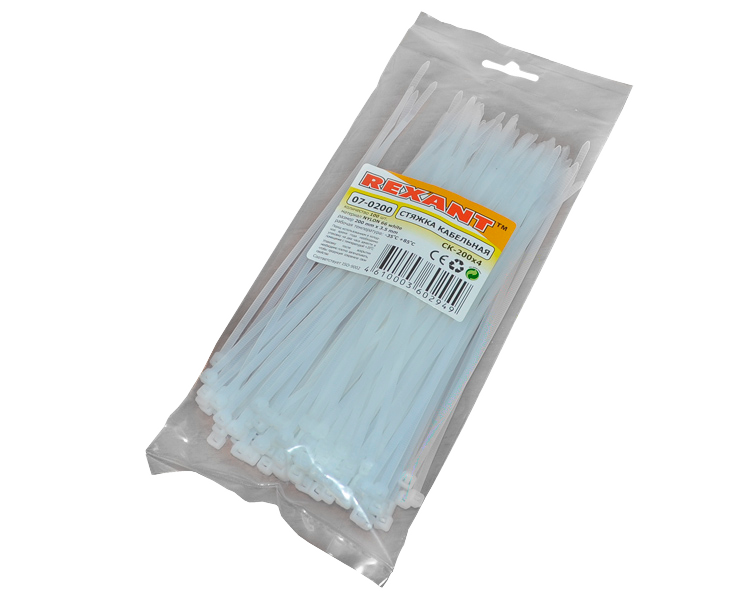 картинка Хомут nylon 3,6х200 (100шт) белый REXANT от магазина Электротехника