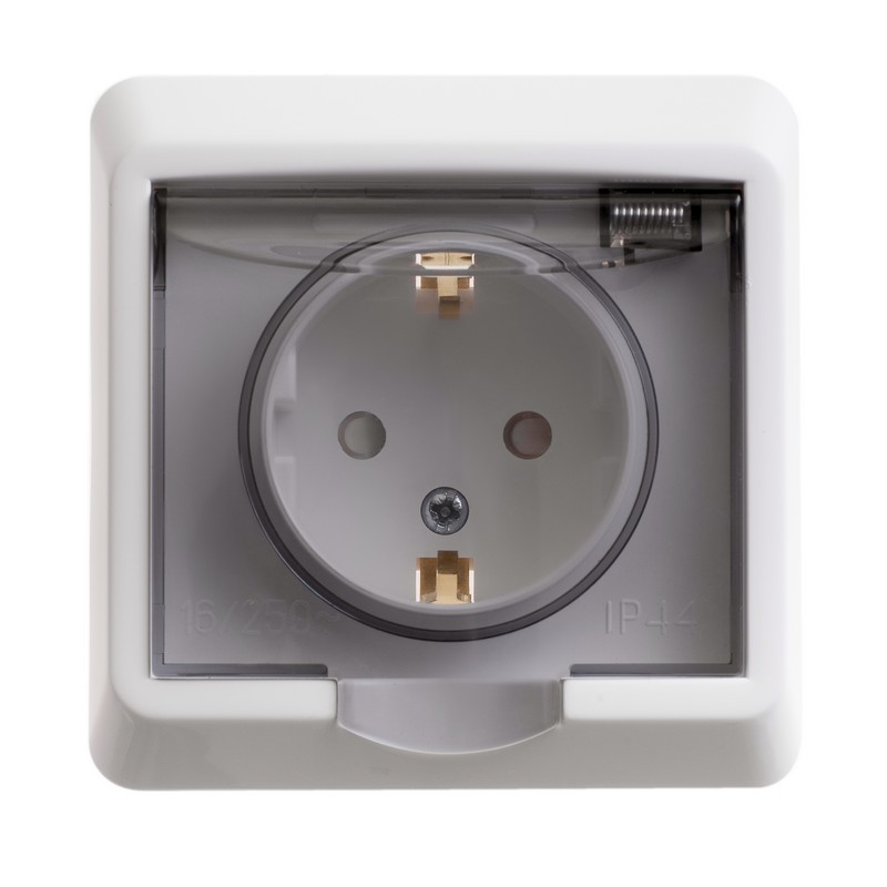 картинка Розетка 1-я 2Р+Е 16А СУ IP44 защ. шторки белый ЭТЮД от магазина Электротехника