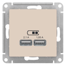 картинка Розетка 2-я USB СУ A+A 5В/2,1А, 2х5В/1,05А механизм бежевый  ATLAS DESIGN от магазина Электротехника