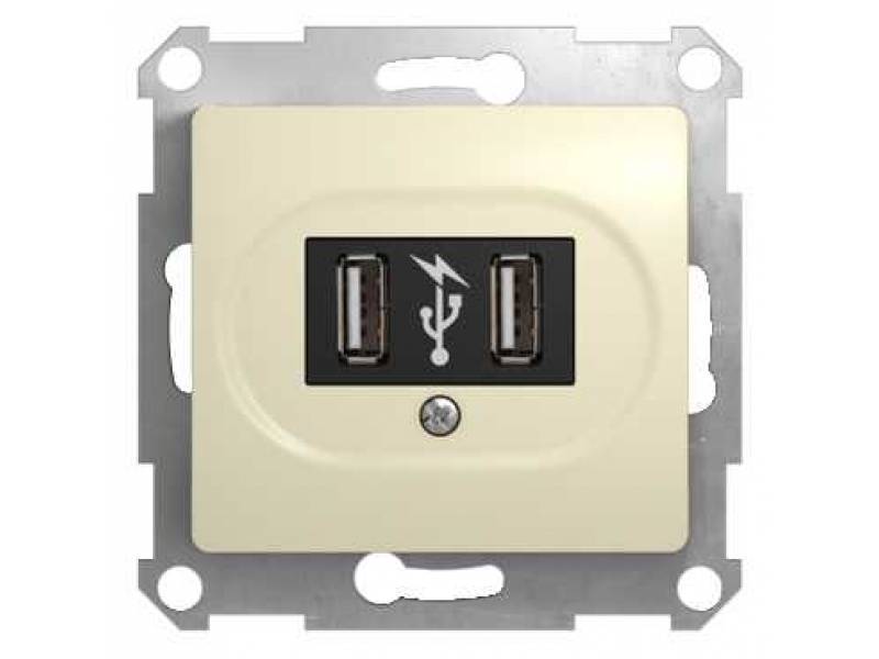 картинка Розетка 2-я USB СУ механизм бежевый Glossa от магазина Электротехника