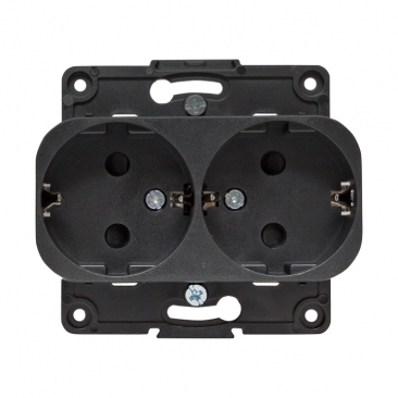 картинка Розетка 2-я 2P+E 16А СУ шторки механизм черный Стокгольм от магазина Электротехника