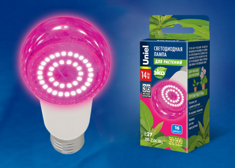 картинка Лампа LED для растений 14Вт E27  прозр. для рассады и цветения Uniel !!! от магазина Электротехника