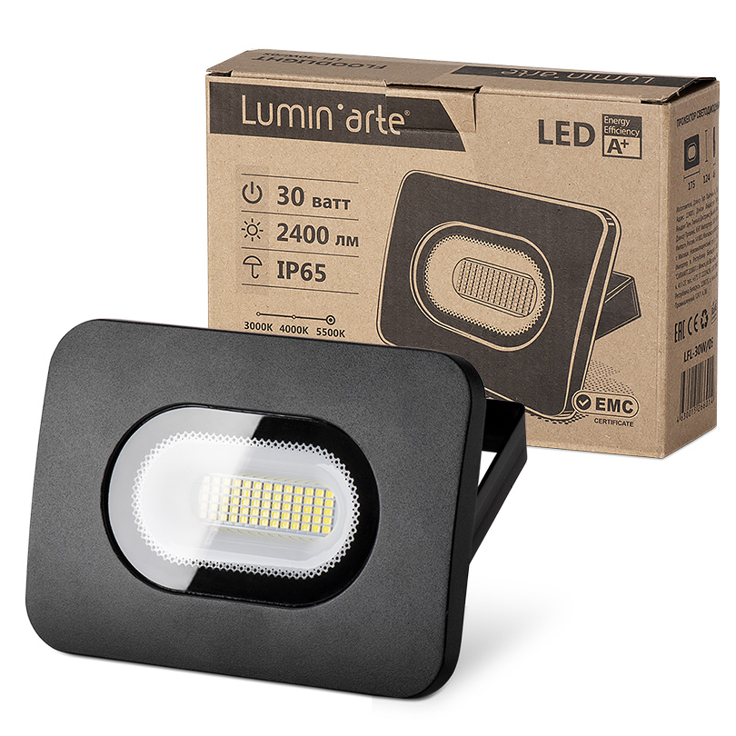 картинка Прожектор (LED)  30Вт 5700К 2400Лм IP65 черный Luminarte от магазина Электротехника
