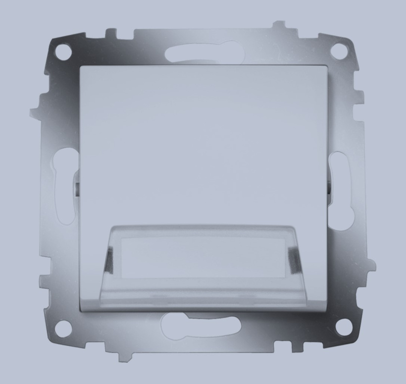 картинка Выключатель кнопочный с полем для надписи   Алюминий Cosmo от магазина Электротехника