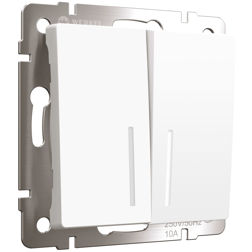 картинка Выключатель 2-кл. 10А СУ с подсветкой механизм белый матовый Werkel от магазина Электротехника