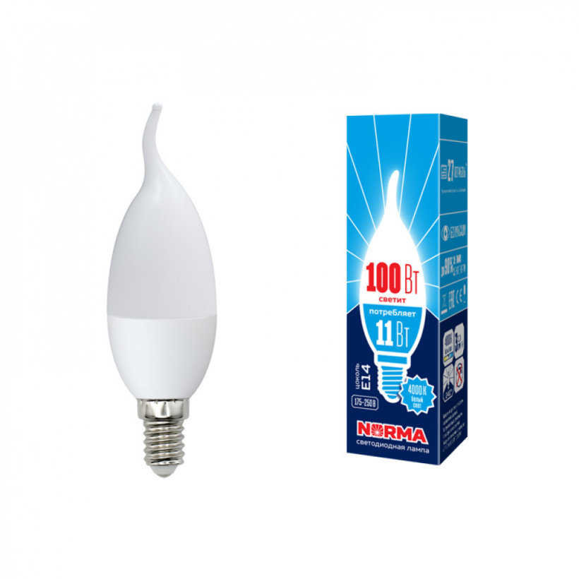 картинка Лампа LED 11Вт E14 (900lm) 4000К 100 Вт "свеча на ветру" матовая Volpe !!! от магазина Электротехника