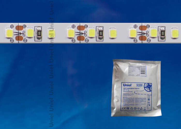 картинка Лента LED ULS-2835-60LED/m-8mm-IP65-DC12V-6W/m-5M-DW, 6500K Uniel  от магазина Электротехника