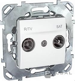 картинка Розетка 2-ная проходная, телевизионная (TV), спутниковая (SAT), радио (R),цвет - белый Unica от магазина Электротехника