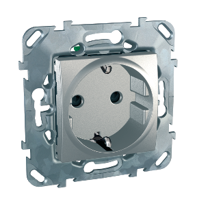 картинка Розетка 1-я 2Р+Е 16А СУ шторки б/зажимные клеммы механизм алюминий  Unica от магазина Электротехника