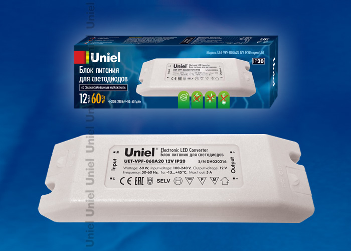 картинка Блок питания для свет. лент  60Вт 12V IP20 Uniel от магазина Электротехника