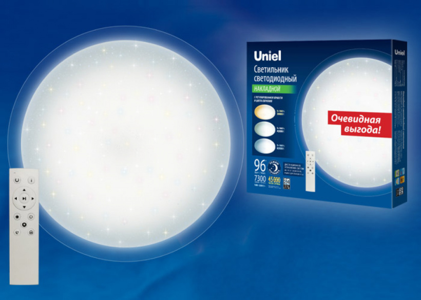 картинка Светильник "круг" LED 96Вт (7300Лм) 500х70мм 3000-6500K диммируемый, с пультом, SATURN Uniel от магазина Электротехника