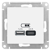 картинка Розетка 2-я USB СУ A+C 1,2А механизм белый ATLAS DESIGN от магазина Электротехника