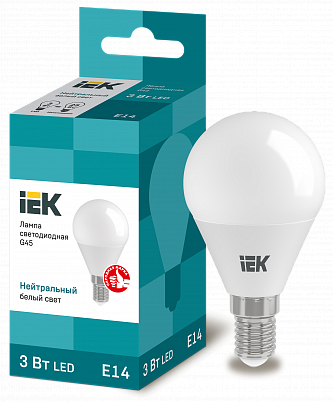 картинка Лампа LED  3Вт Е14 (216lm) 4000K "шар" G45 IEK от магазина Электротехника