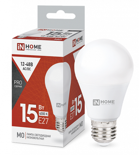 картинка Лампа LED A60 15Вт Е27 (1200Лм) 4000К 12/48B IN HOME от магазина Электротехника