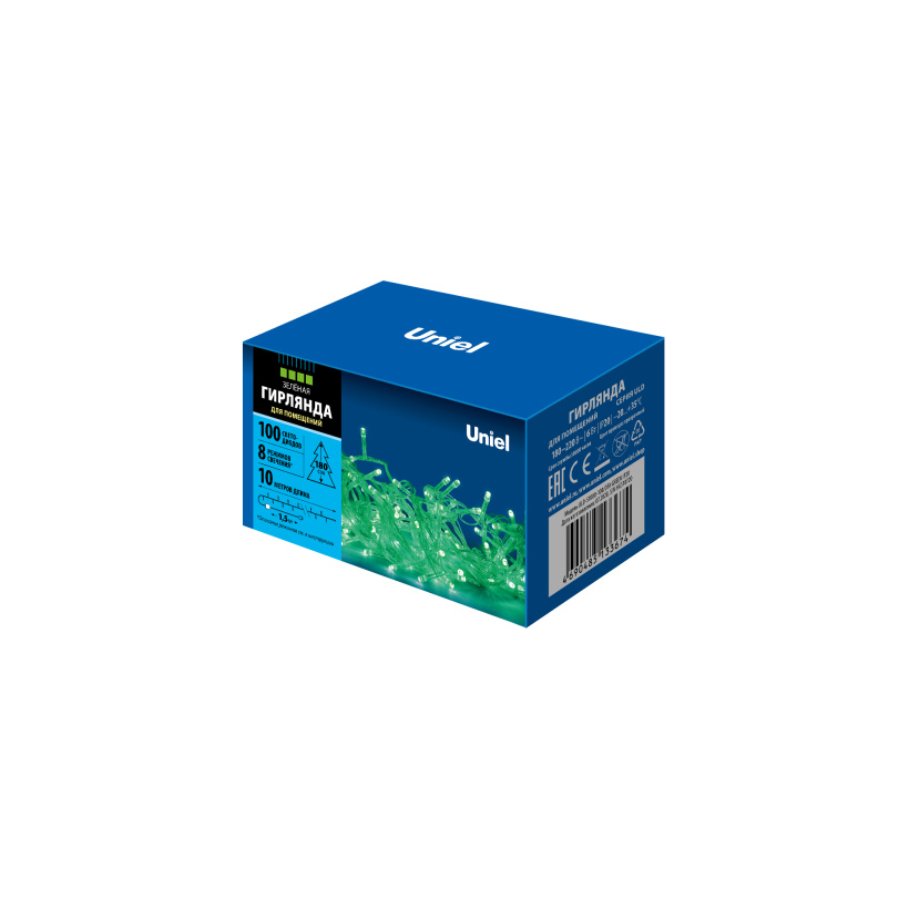 картинка Гирлянда 100LED 10м IP20 Зеленый свет Провод прозрачный Uniel !!! от магазина Электротехника
