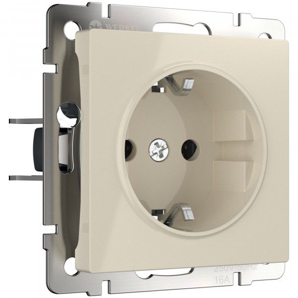 картинка Розетка 1-я 2P+E 16А СУ со шторками IP31 механизм слоновая кость Werkel  от магазина Электротехника