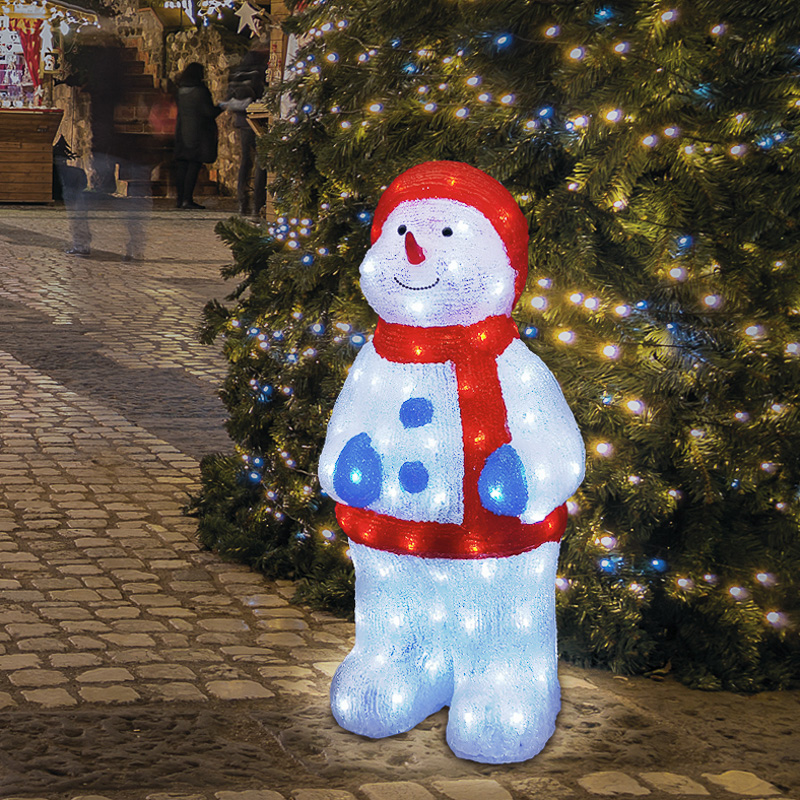 картинка Фигура LED акрил "Снеговик в синих варежках" 31х25х59см 96диодов (понижающий трансформ) Neon-Night от магазина Электротехника