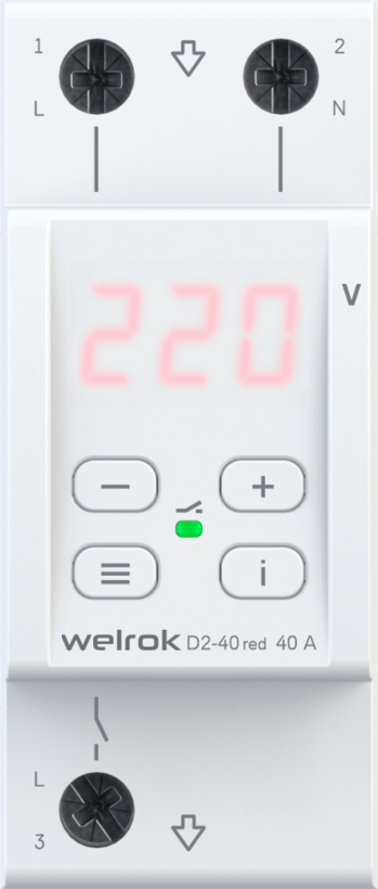 картинка Реле контроля 1-фаз. напряжения 40А D2-40 red Welrok от магазина Электротехника