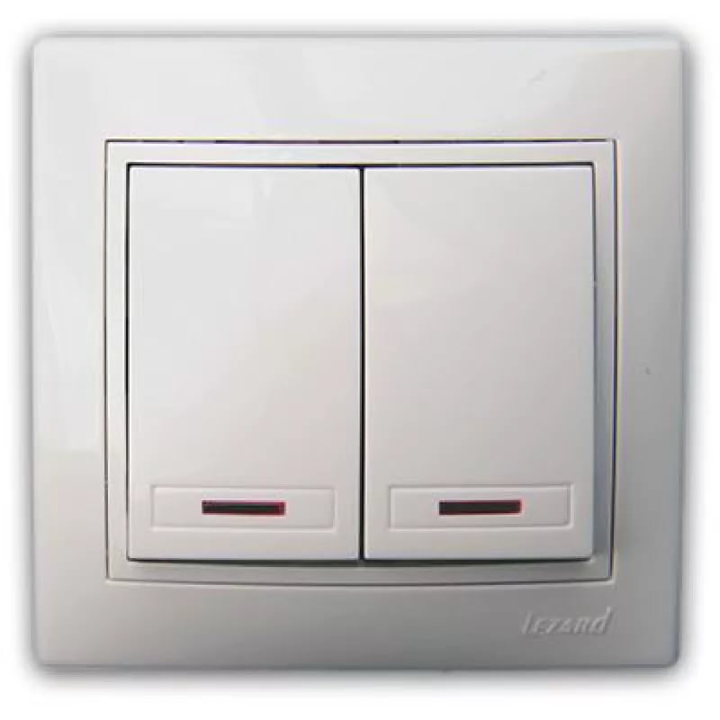 картинка Выключатель 2-кл. 10А СУ с подсветкой в сборе белый Mira Lezard !!! от магазина Электротехника