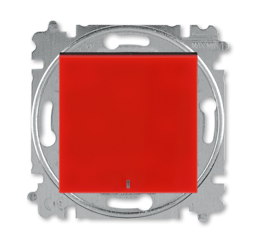 картинка Переключатель 1-кл. 10А СУ с ориентационной подсветкой механизм красный/дымчатый чёрный LEVIT от магазина Электротехника