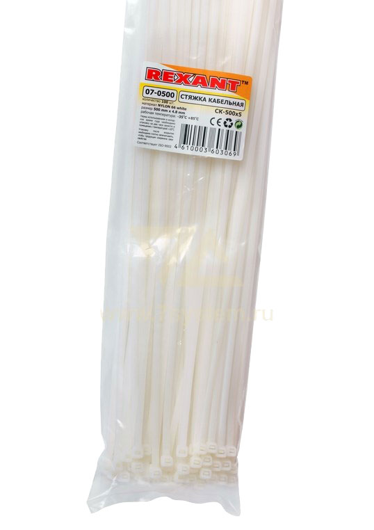 картинка Хомут nylon 4,8х500 (100шт) белый REXANT от магазина Электротехника