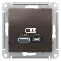 картинка Розетка 2-я USB СУ A+C 1,2А механизм мокко  ATLAS DESIGN от магазина Электротехника