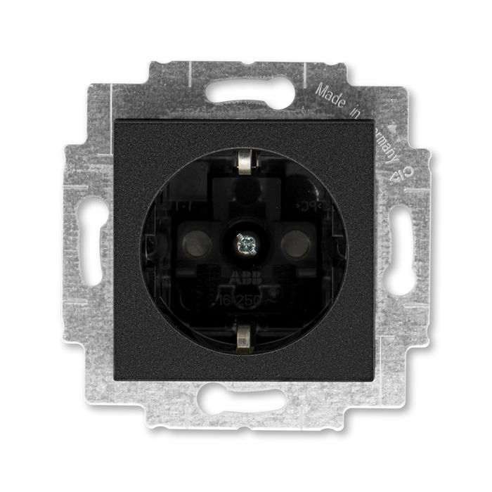 картинка Розетка 1-я 2P+E 16А СУ шторки механизм антрацит/дымчатый чёрный LEVIT	 от магазина Электротехника