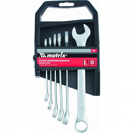 картинка Набор ключей комбинированных, матовый хром, CrV,  8-17мм, 6шт Matrix от магазина Электротехника