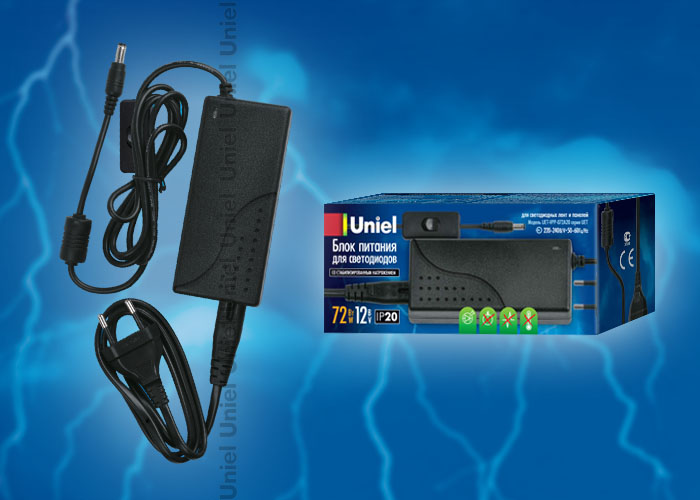 картинка Блок питания для свет. лент  72Вт 12V с вилкой IP20 Uniel от магазина Электротехника
