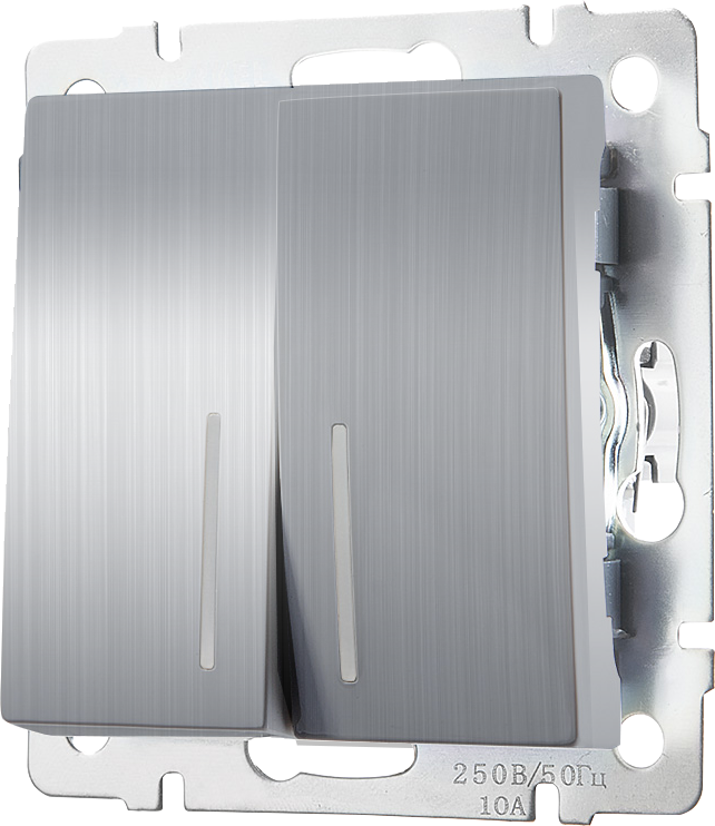 картинка Выключатель 2-кл. 10А СУ с подсветкой глянцевый никель Werkel от магазина Электротехника