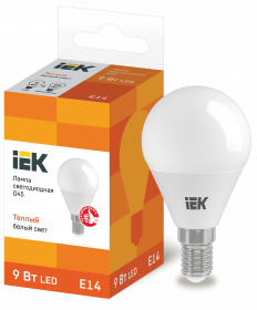 картинка Лампа LED  9Вт Е14 (810lm) 3000K "шар" IEK от магазина Электротехника