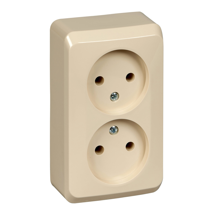 картинка Розетка 2-я 2Р 16А ОУ в сборе крем ЭТЮД от магазина Электротехника
