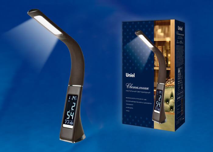 картинка Светильник настольный LED  5W сенсорный многофункциональный дисплей коричневый Uniel от магазина Электротехника