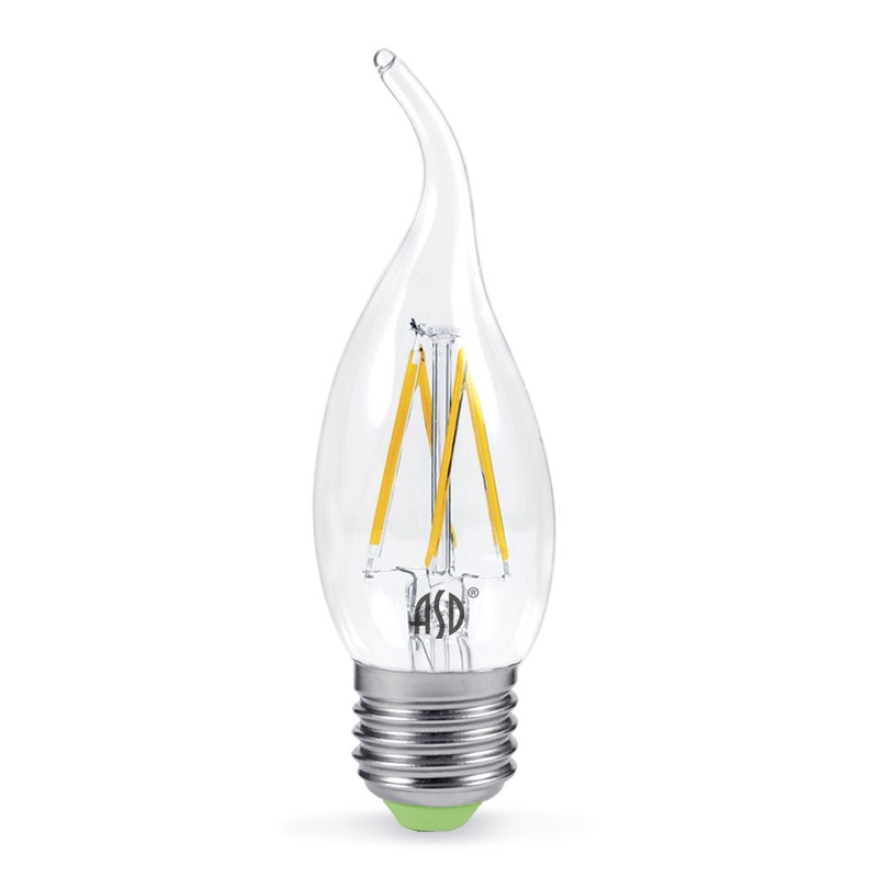 картинка Лампа LED  5Вт Е27 (450lm) 3000К прозр (филамент) "свеча на ветру" ASD !!! от магазина Электротехника