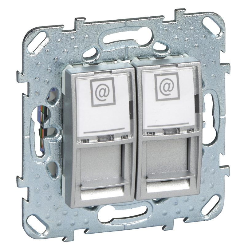 картинка Розетка 2-я RJ45 Cat.5e СУ алюминий Unica от магазина Электротехника