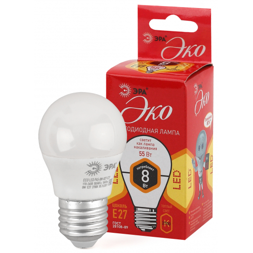 картинка Лампа LED  8Вт E27 (640lm) 4000К 230В "шар" ЭРА от магазина Электротехника