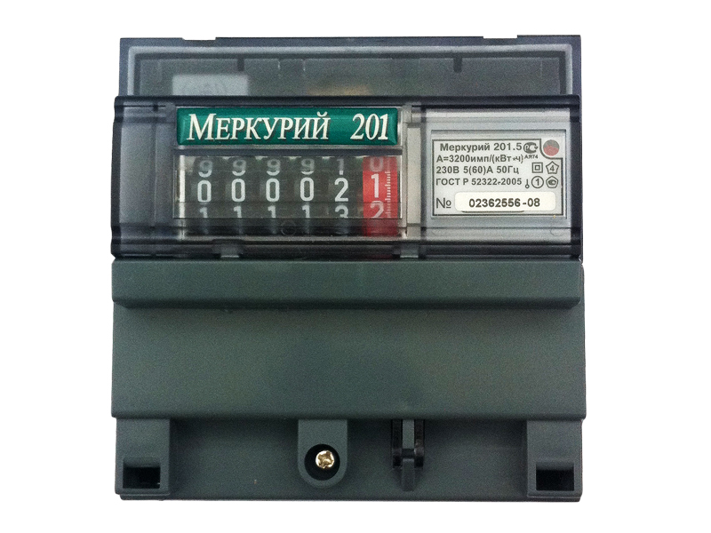 картинка Счетчик э/энергии 1тар. 5-60А/220 Меркурий 201.5 на ДИН-рейку от магазина Электротехника
