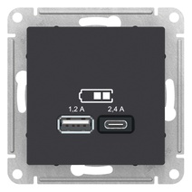 картинка Розетка 2-я USB СУ A+C 1,2А механизм карбон ATLAS DESIGN от магазина Электротехника