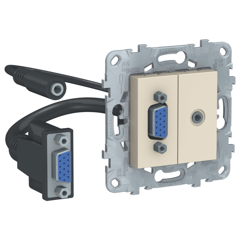 картинка Розетка 1-я HD15+Minijack СУ механизм бежевый UNICA NEW от магазина Электротехника