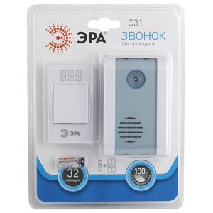 картинка Звонок беспроводной 32 мелодии 100м. LED подсветка динамика 2хАА С31 ЭРА от магазина Электротехника