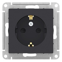 картинка Розетка 1-я 2P+E 16А СУ шторки механизм карбон  ATLAS DESIGN от магазина Электротехника