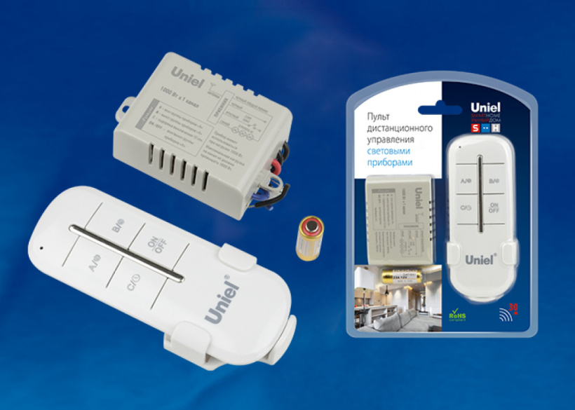 картинка Пульт дист. управления освещением 1х1000Вт 1 канал радиус 30м Uniel от магазина Электротехника