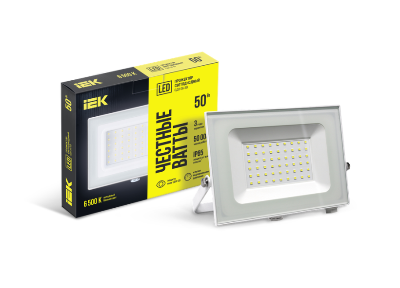 картинка Прожектор (LED)  50Вт 6500К 4000Лм IP65 белый СДО 06-50 IEK от магазина Электротехника