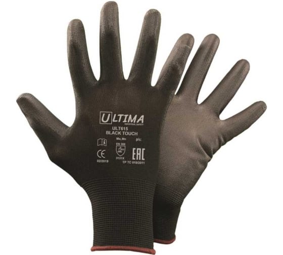 картинка Перчатки нейлоновые с полиуретановым покрытием ULTIMA BLACK TOUCH черные от магазина Электротехника
