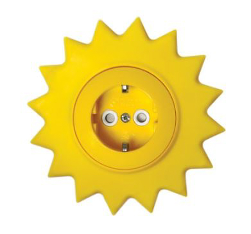 картинка Розетка 1-я 2P+E 16А СУ шторки Солнце желтый в сборе KRANZ HAPPY !!! от магазина Электротехника