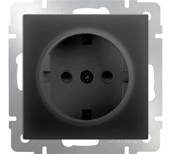 картинка Розетка 1-я. 16А СУ с заземлением и шторками IP44 черный матовый Werkel от магазина Электротехника