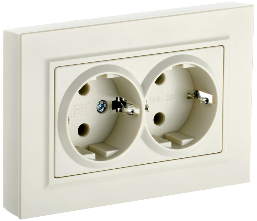 картинка Розетка 2-я 2P+E 16А СУ в сборе бежевый BRITE IEK !!! от магазина Электротехника