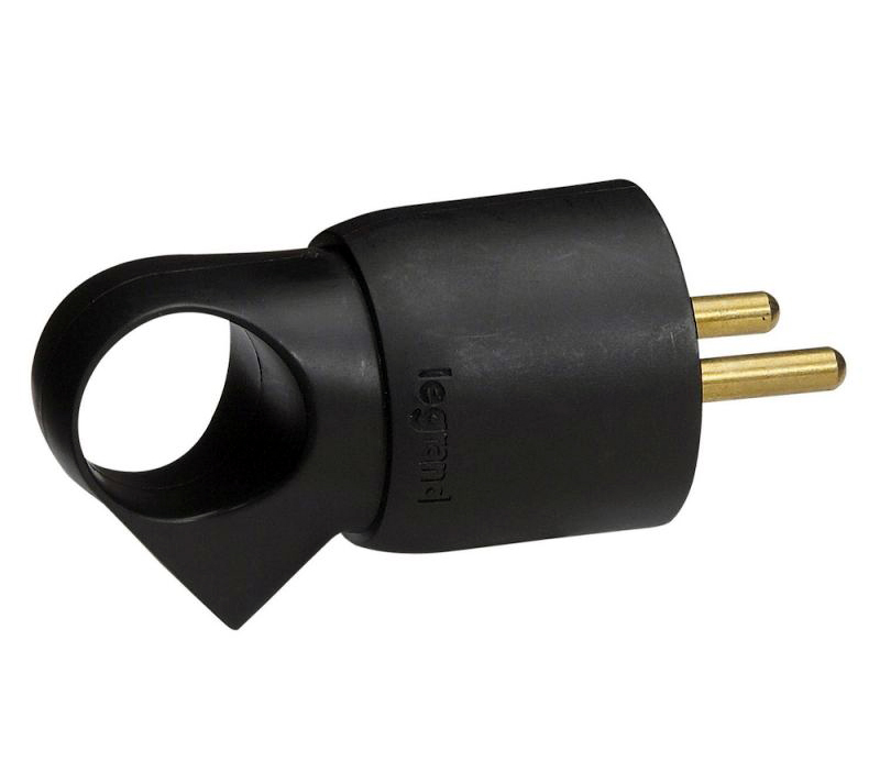 картинка Вилка 2P+Е 16А прямая черная с кольцом Legrand от магазина Электротехника
